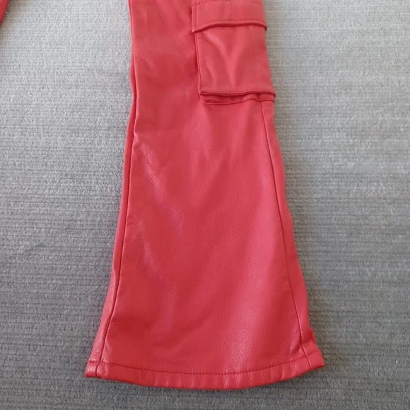 Valabasas Stacked Faux Leather Cargo Pants Mens 36x36 Matte Red Banjo Flared Leg